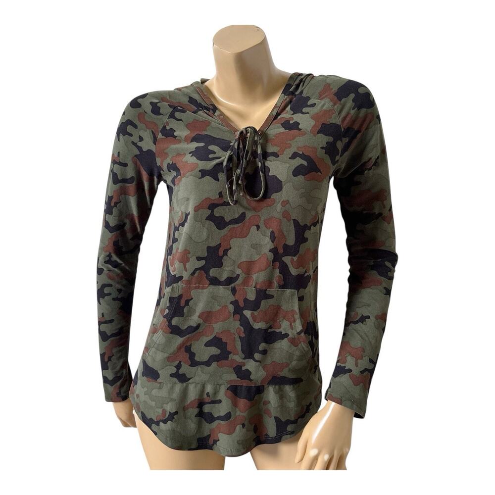 No Boundaries Camo Hoodie Top Womens Medium 7-9 Long Sleeve Pullover Y2K Stretch